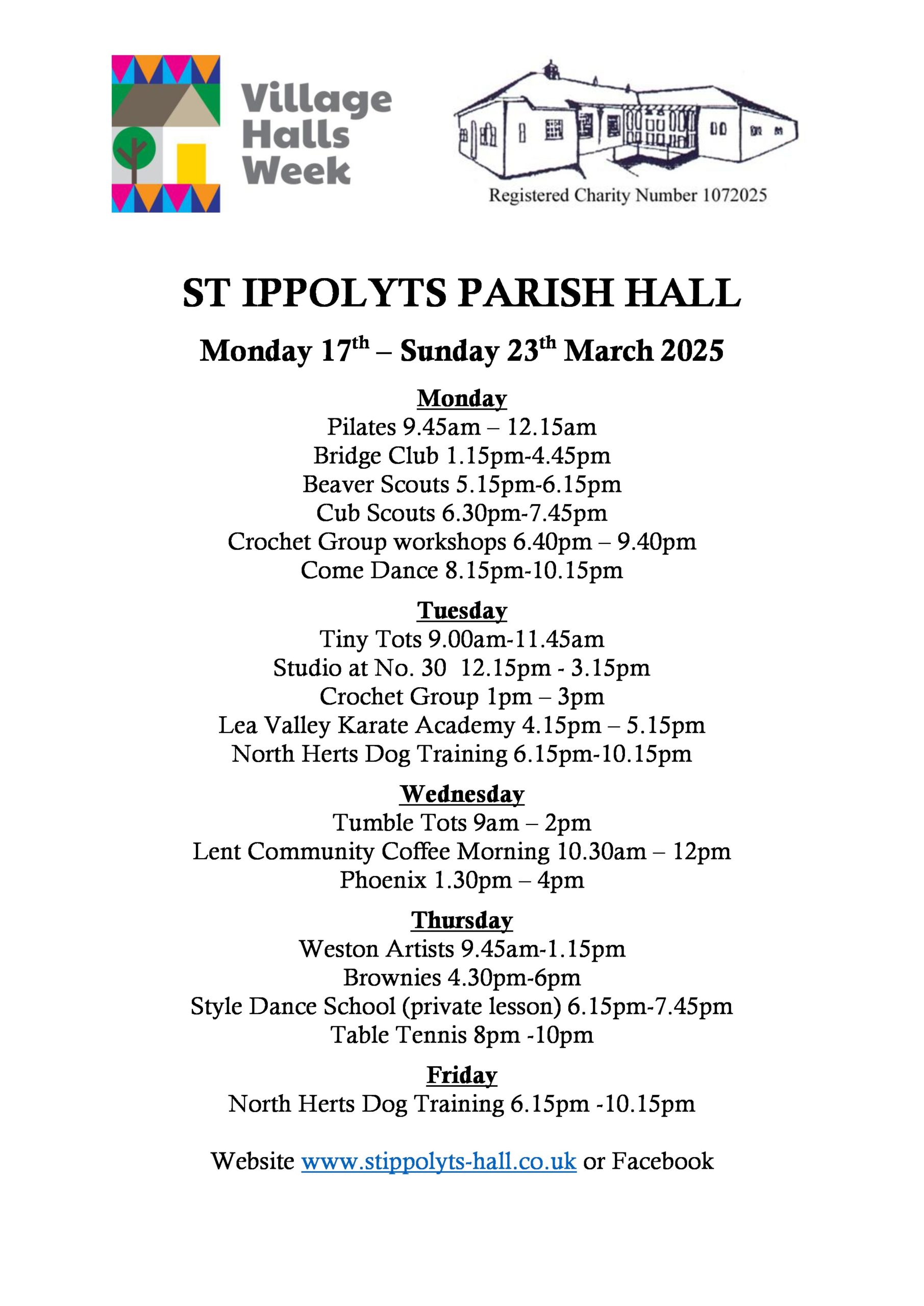 St Ippolyts Parish Hall Village Halls Week Events