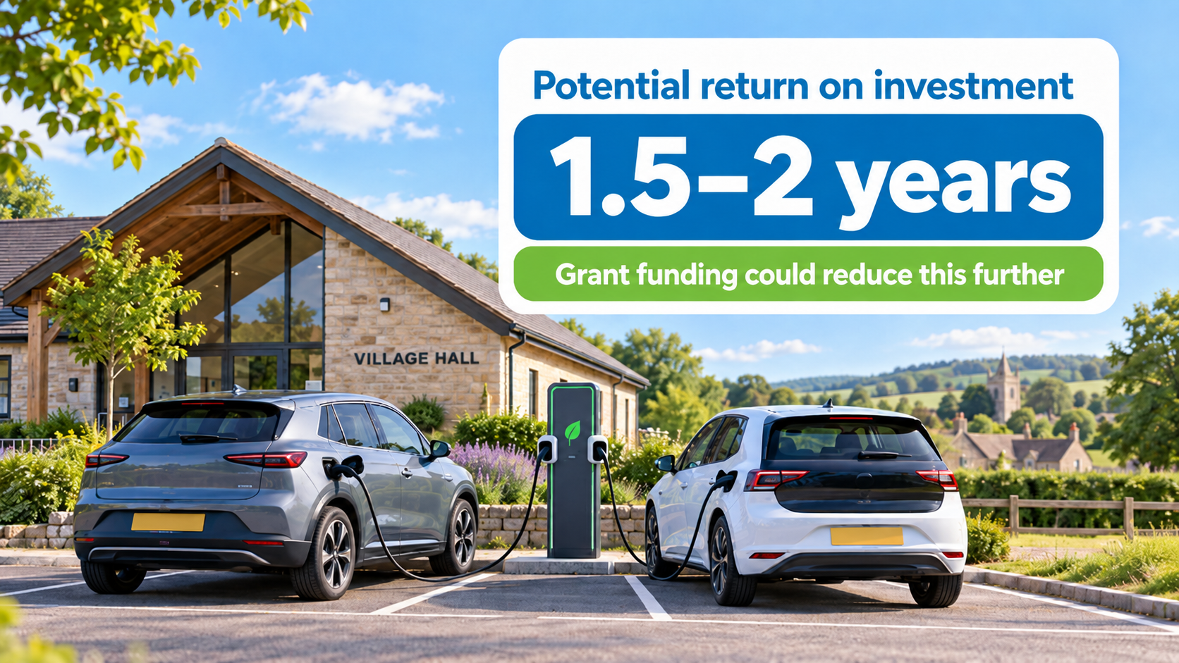 Electric vehicle charging outside a village hall