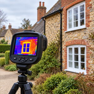 Thermal camera inspecting a village house